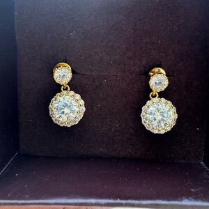 2CTW Halo Moissanite Dangle Earrings S925 Gold